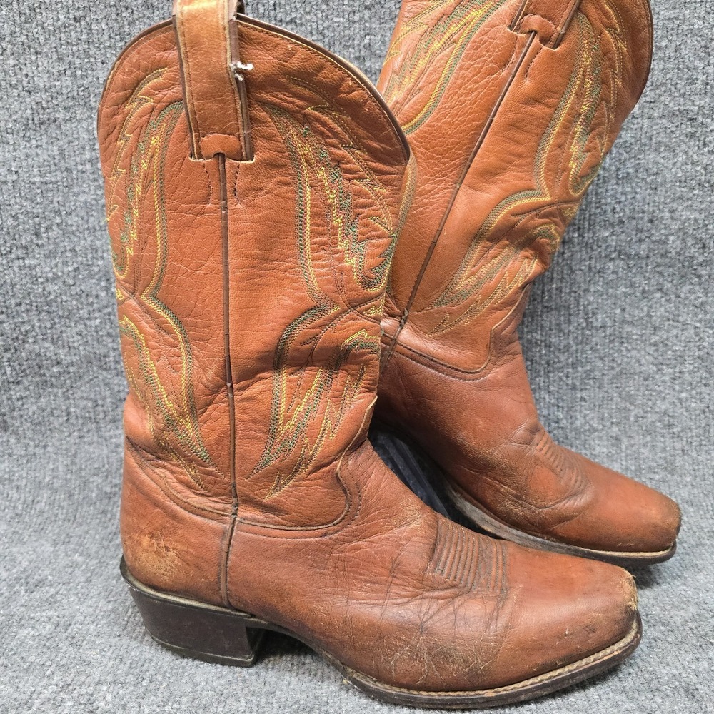 DOUBLE H Sonora Cowboy Boots Mens 9.5 D Brown Green Square Toe  70s‎ Need Work